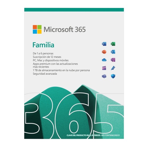 [6GQ-00088TP] Licencia de Microsoft 365 Familia ESD 1 Año ***FISICA***